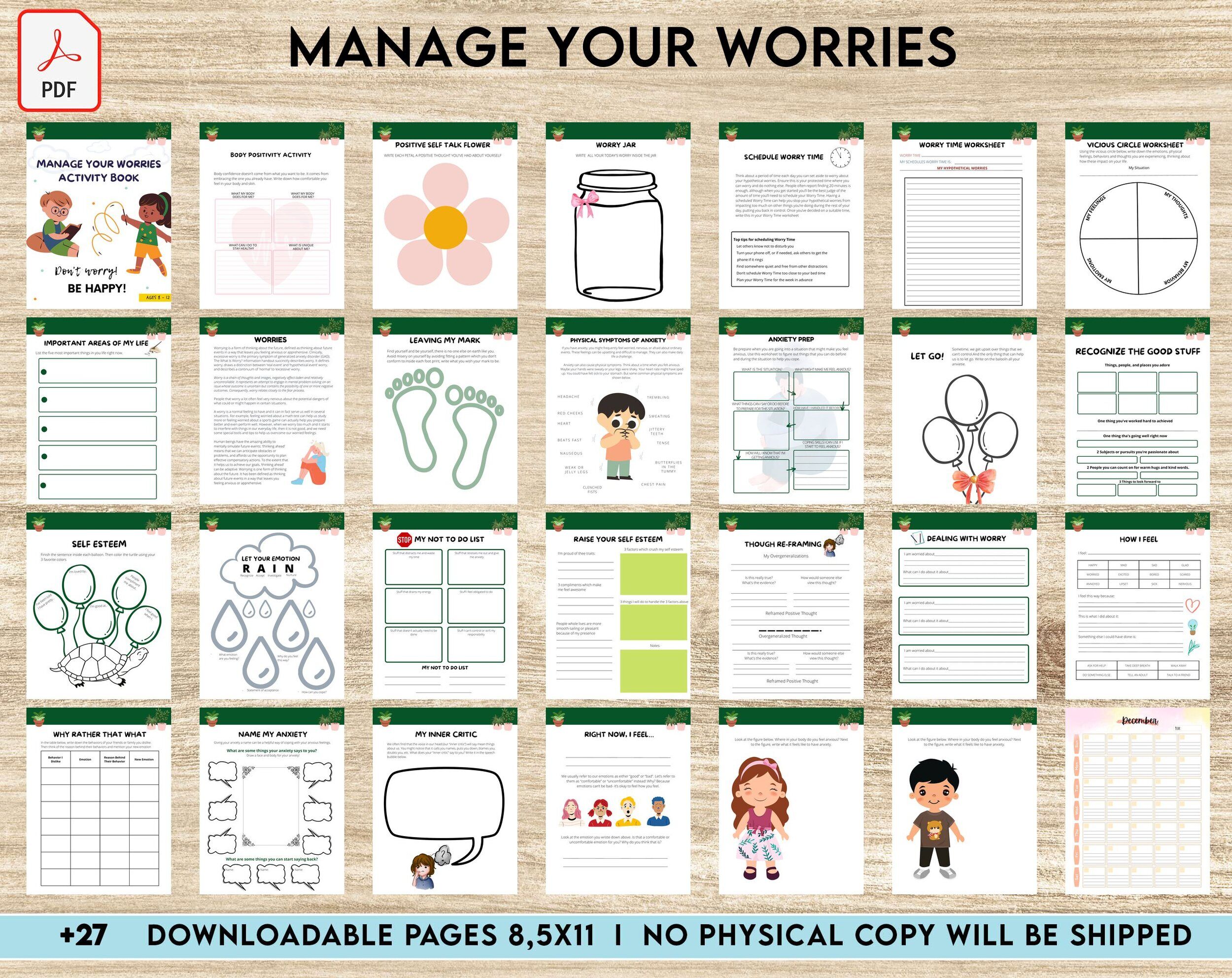 CBT Activities for Kids (Ages 8-12): 27-Pages Anxiety Relief Worksheets -  8.5×11